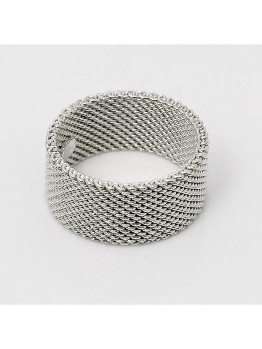 Size 7.5 Tiffany & Co Somerset Mesh Weave Firm Solid Ring in 925 Sterling Silver